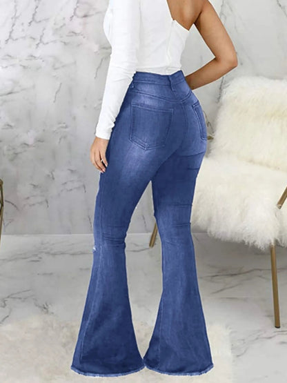 Full Size Distressed Raw Hem Flare Jeans Plus Size