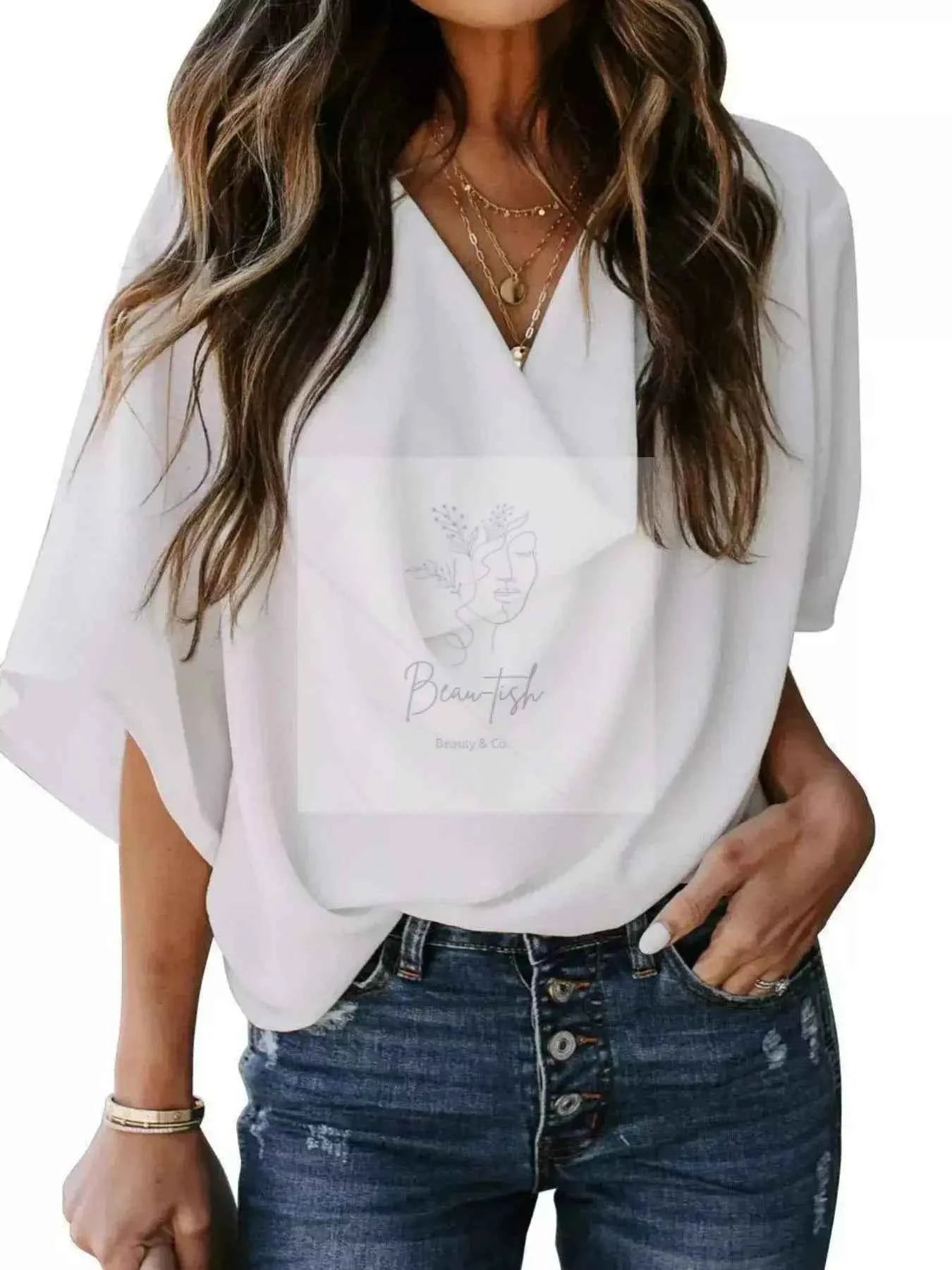 Full Size Half Sleeve Flowy Blouse Plus Size