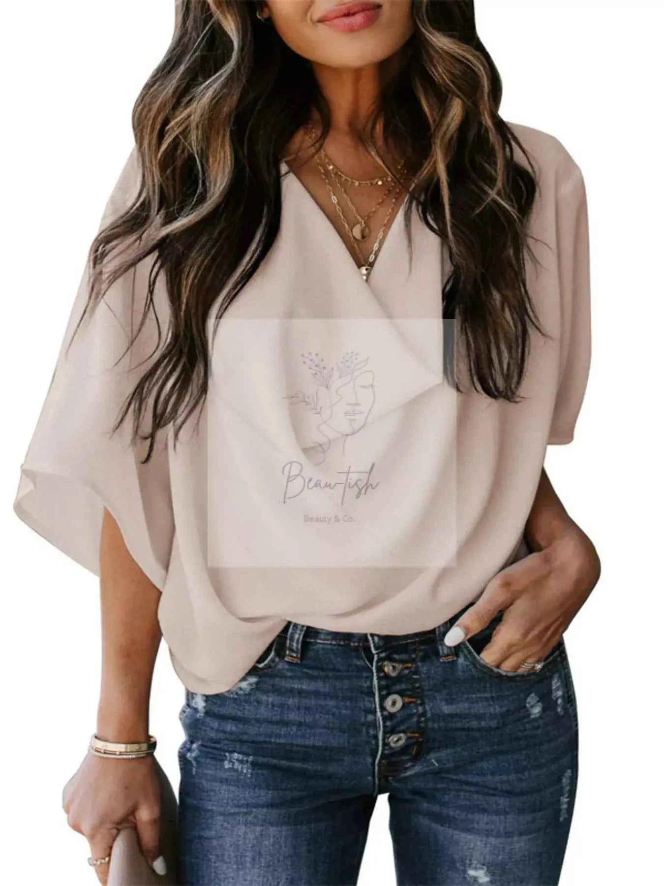 Full Size Half Sleeve Flowy Blouse Plus Size