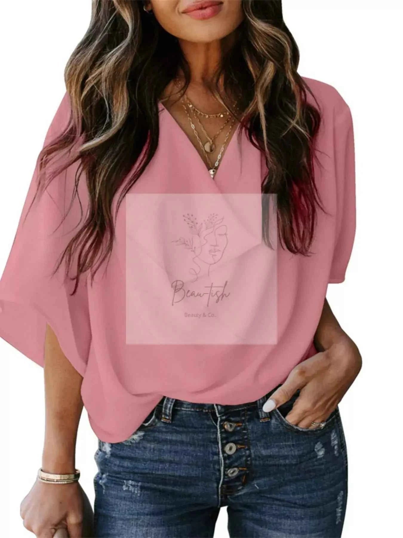 Full Size Half Sleeve Flowy Blouse Plus Size