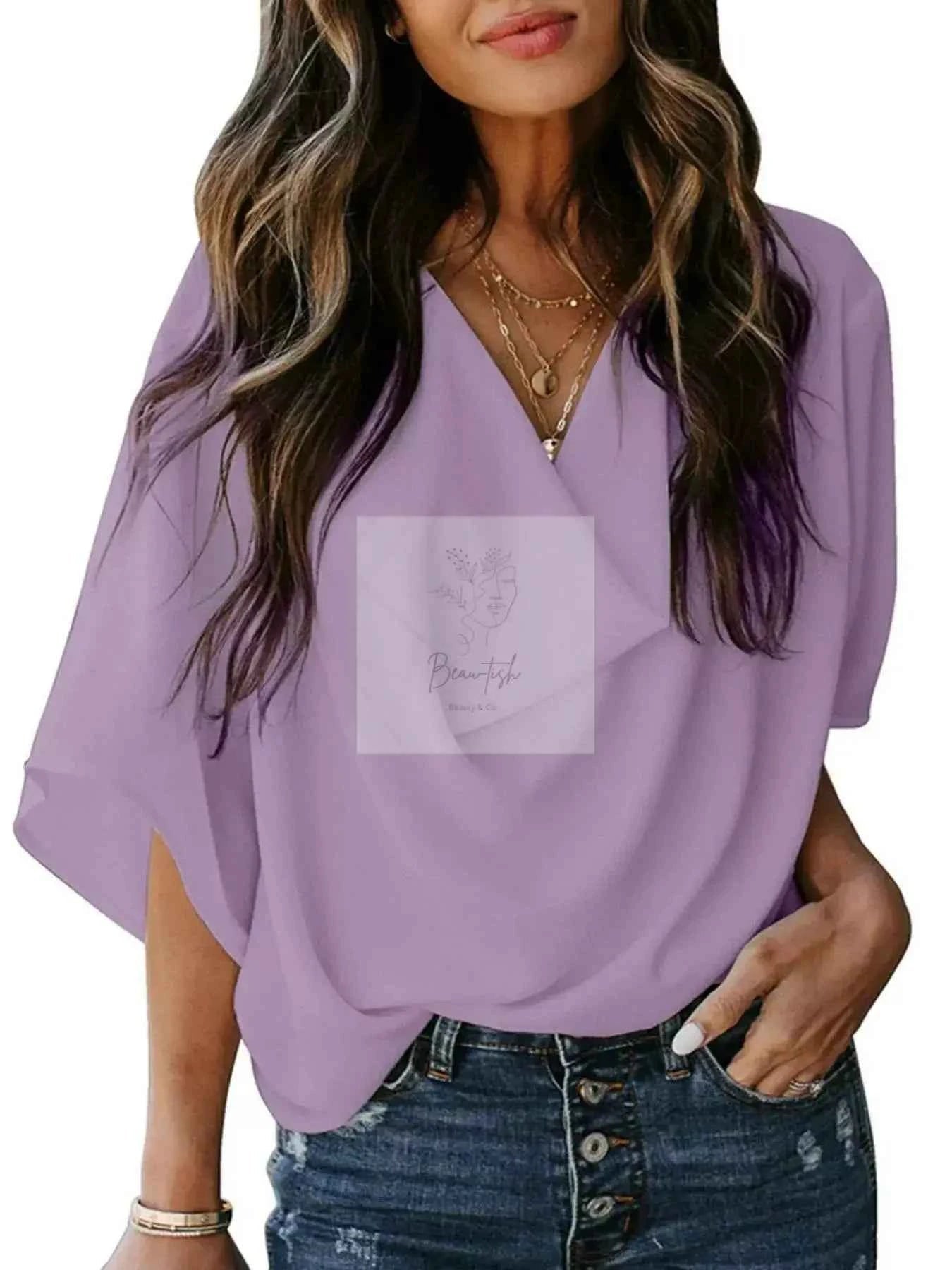 Full Size Half Sleeve Flowy Blouse Plus Size