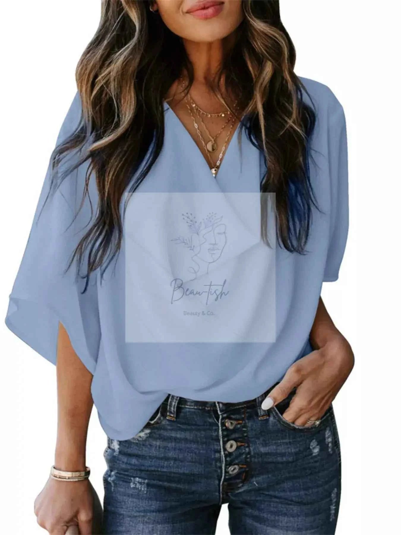 Full Size Half Sleeve Flowy Blouse Plus Size