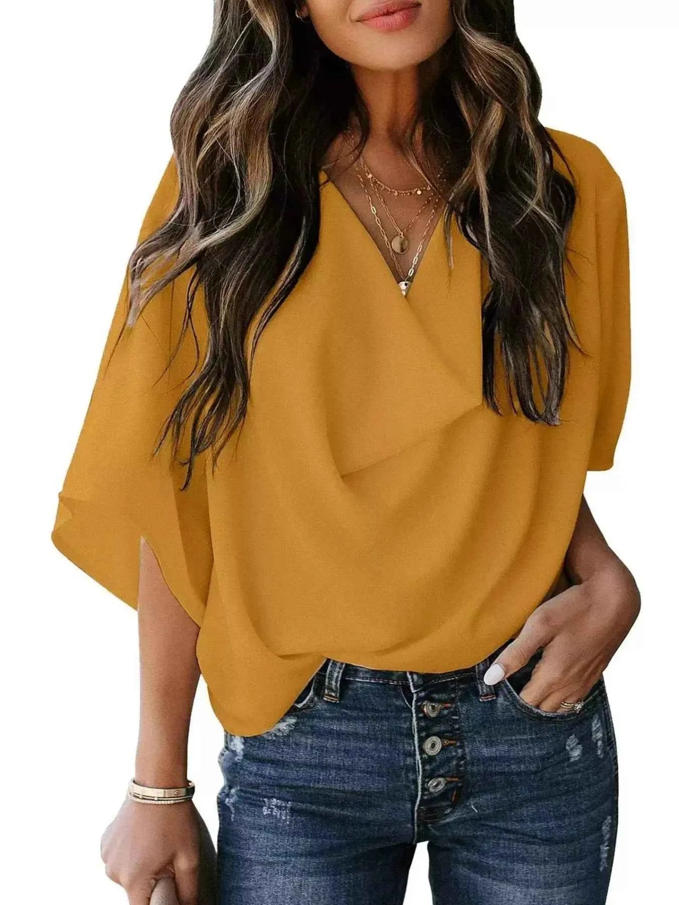 Full Size Half Sleeve Flowy Blouse Plus Size