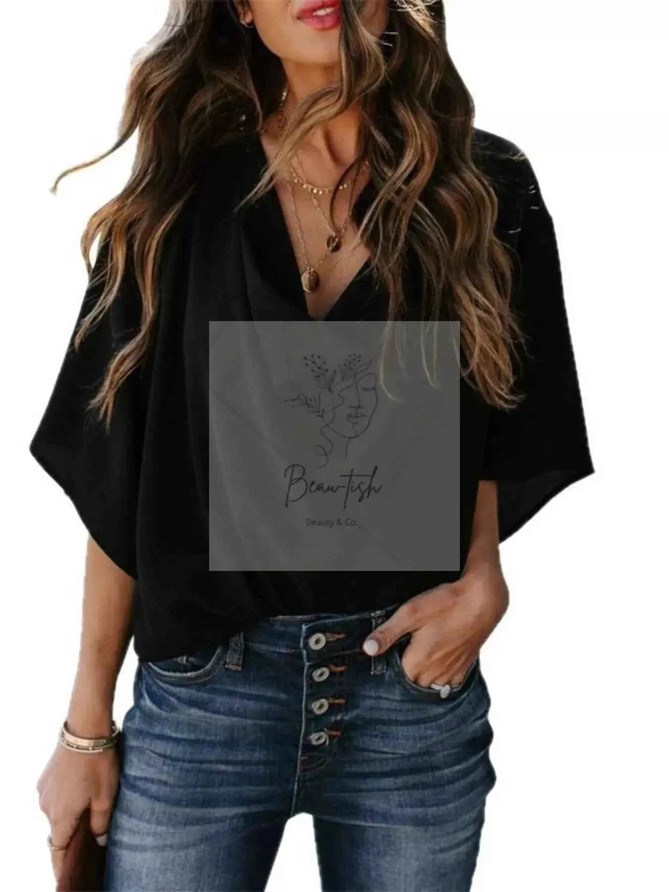Full Size Half Sleeve Flowy Blouse Plus Size