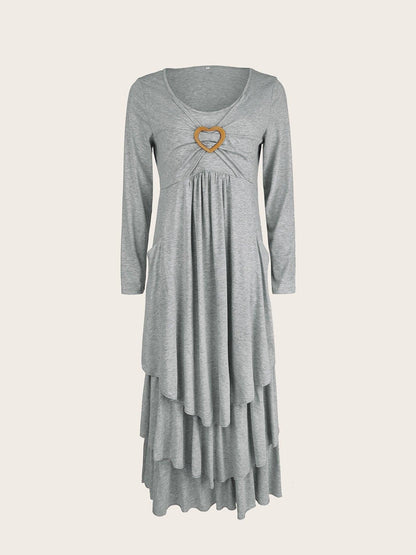 Full Size Heart-Decor Layered Midi Dress Plus Size