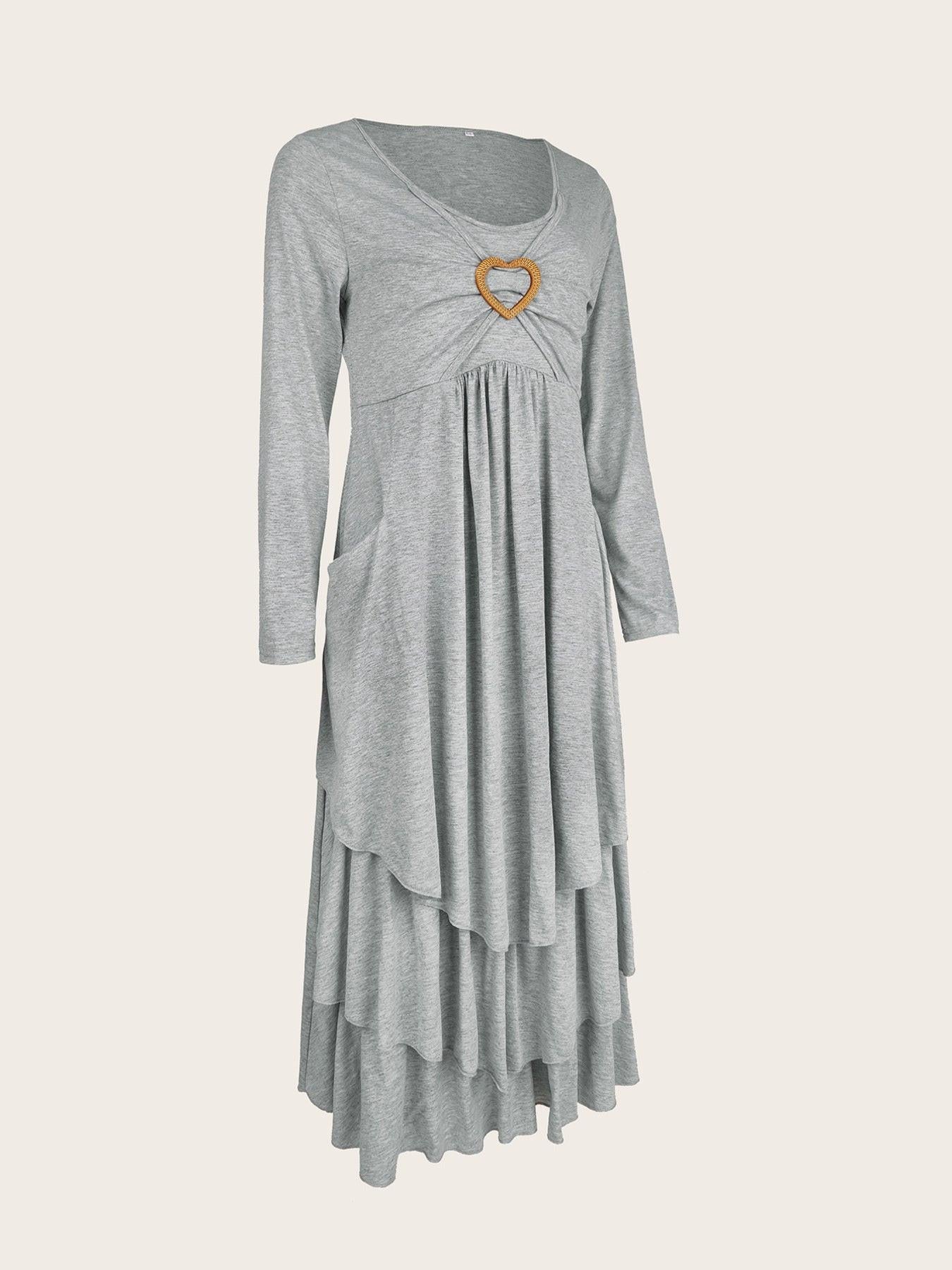 Full Size Heart-Decor Layered Midi Dress Plus Size