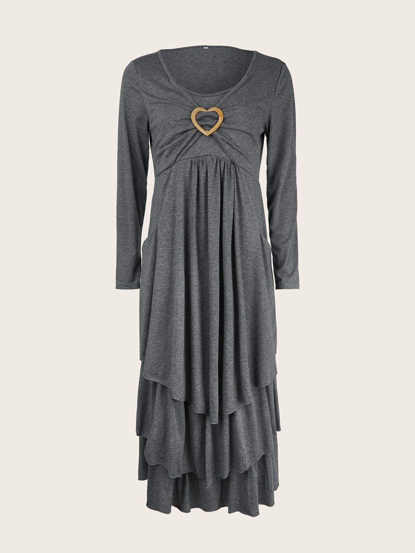 Full Size Heart-Decor Layered Midi Dress Plus Size