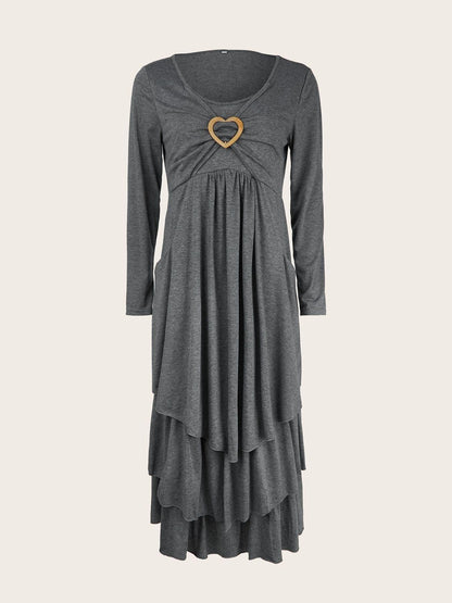 Full Size Heart-Decor Layered Midi Dress Plus Size