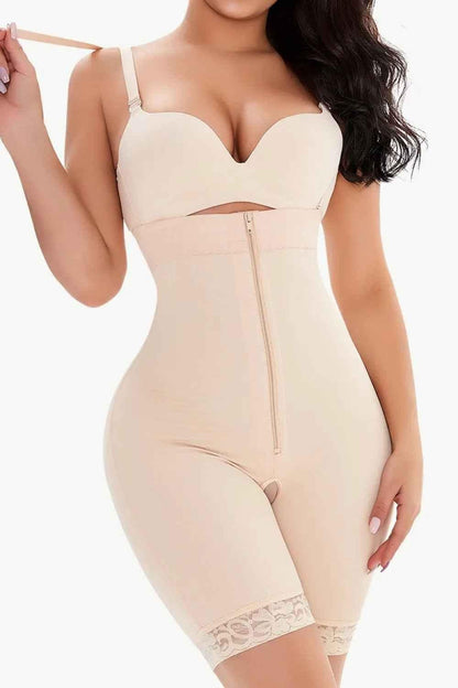 Full Size Lace Detail Zip - Up Under - Bust Shaping Bodysuit