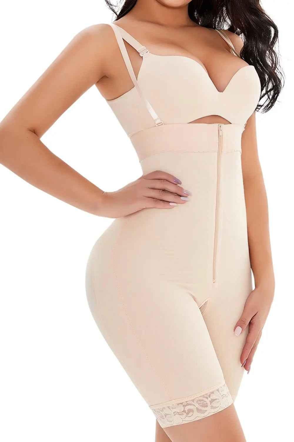 Full Size Lace Detail Zip - Up Under - Bust Shaping Bodysuit