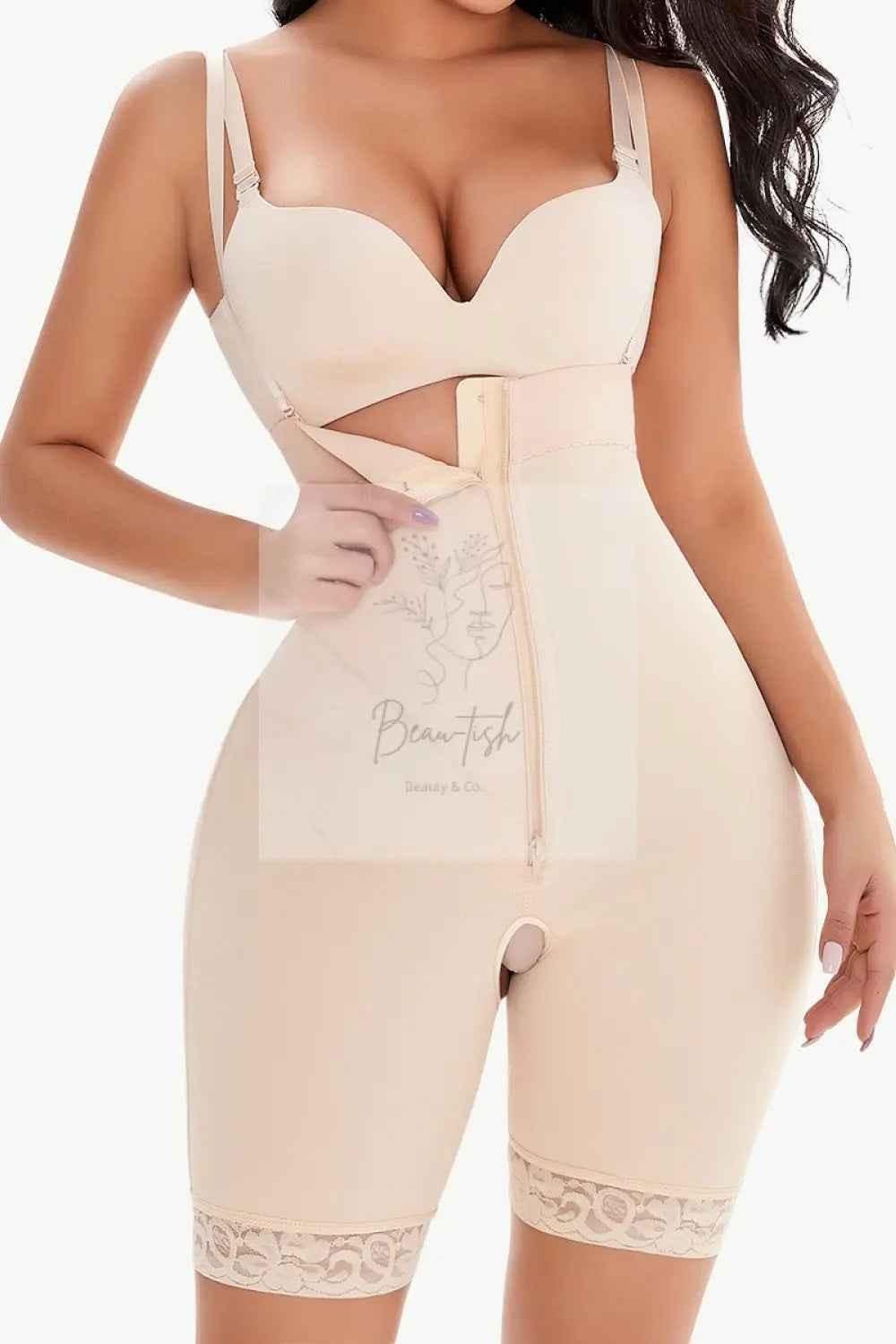 Full Size Lace Detail Zip - Up Under - Bust Shaping Bodysuit