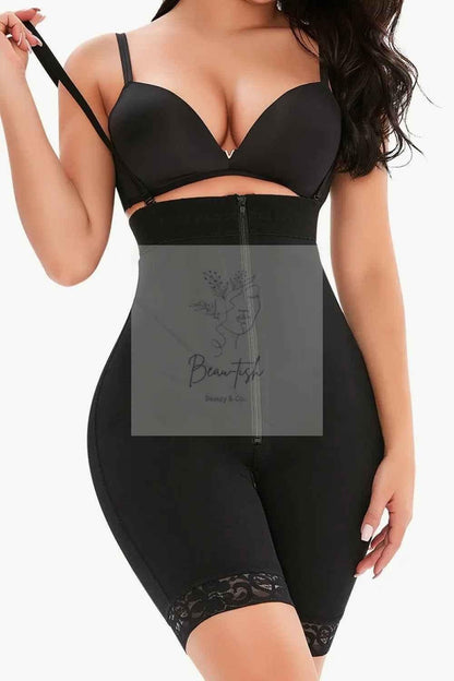 Full Size Lace Detail Zip - Up Under - Bust Shaping Bodysuit