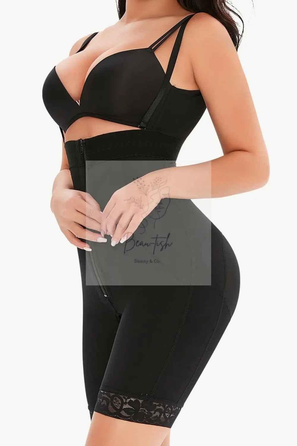 Full Size Lace Detail Zip - Up Under - Bust Shaping Bodysuit