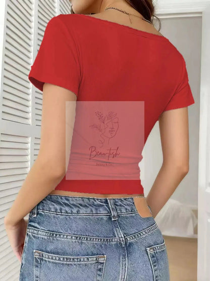 Full Size Lace Trim Short Sleeve Slim Fit Top Plus Size