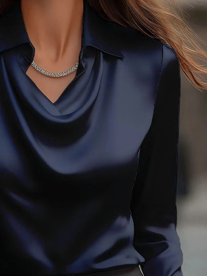 Full Size Long Sleeve Blouse with Collar Plus Size