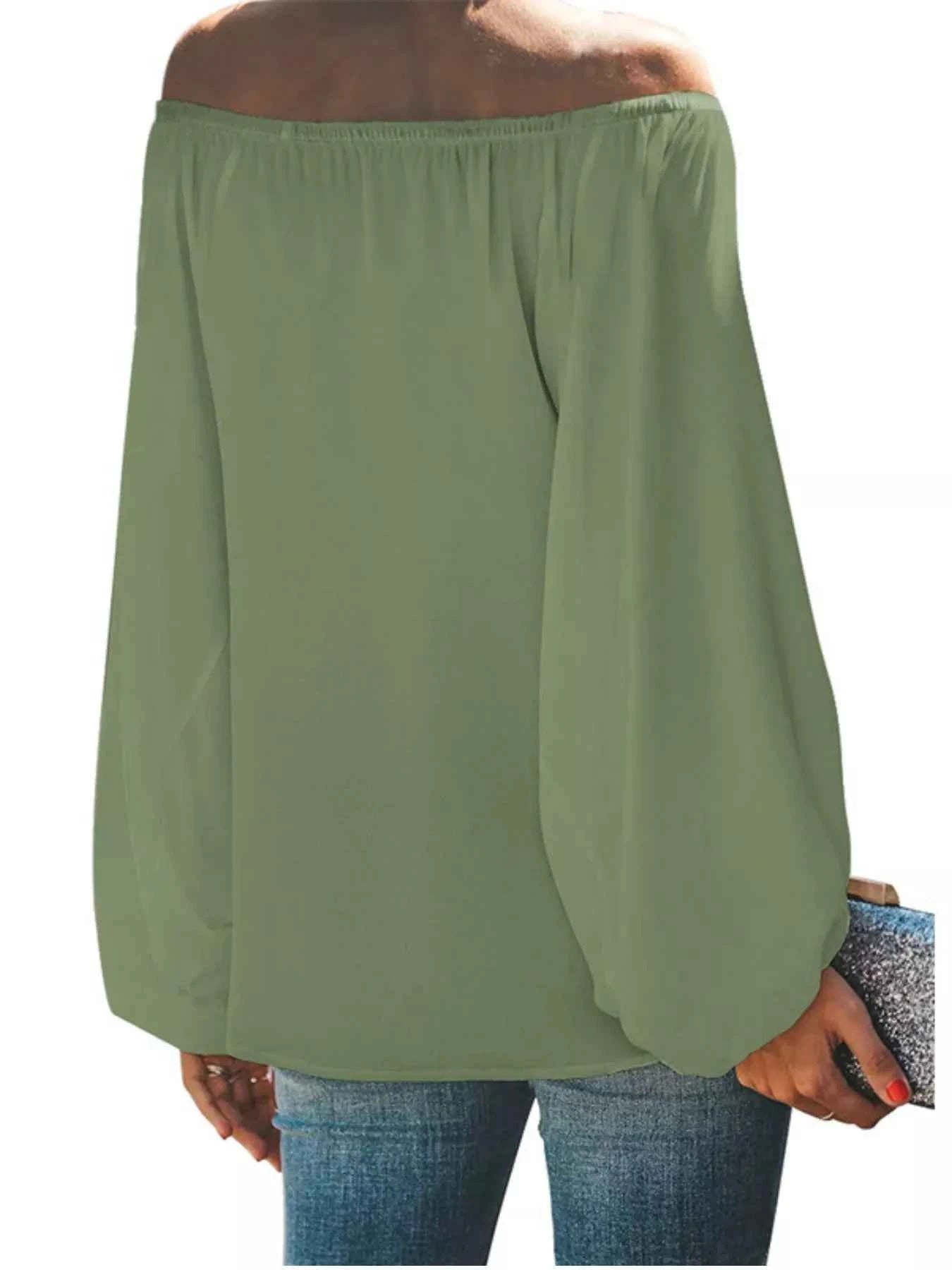 Full Size Off-Shoulder Balloon Sleeve Blouse Plus Size