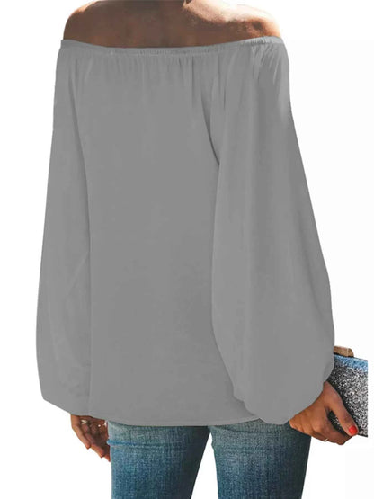 Full Size Off-Shoulder Balloon Sleeve Blouse Plus Size