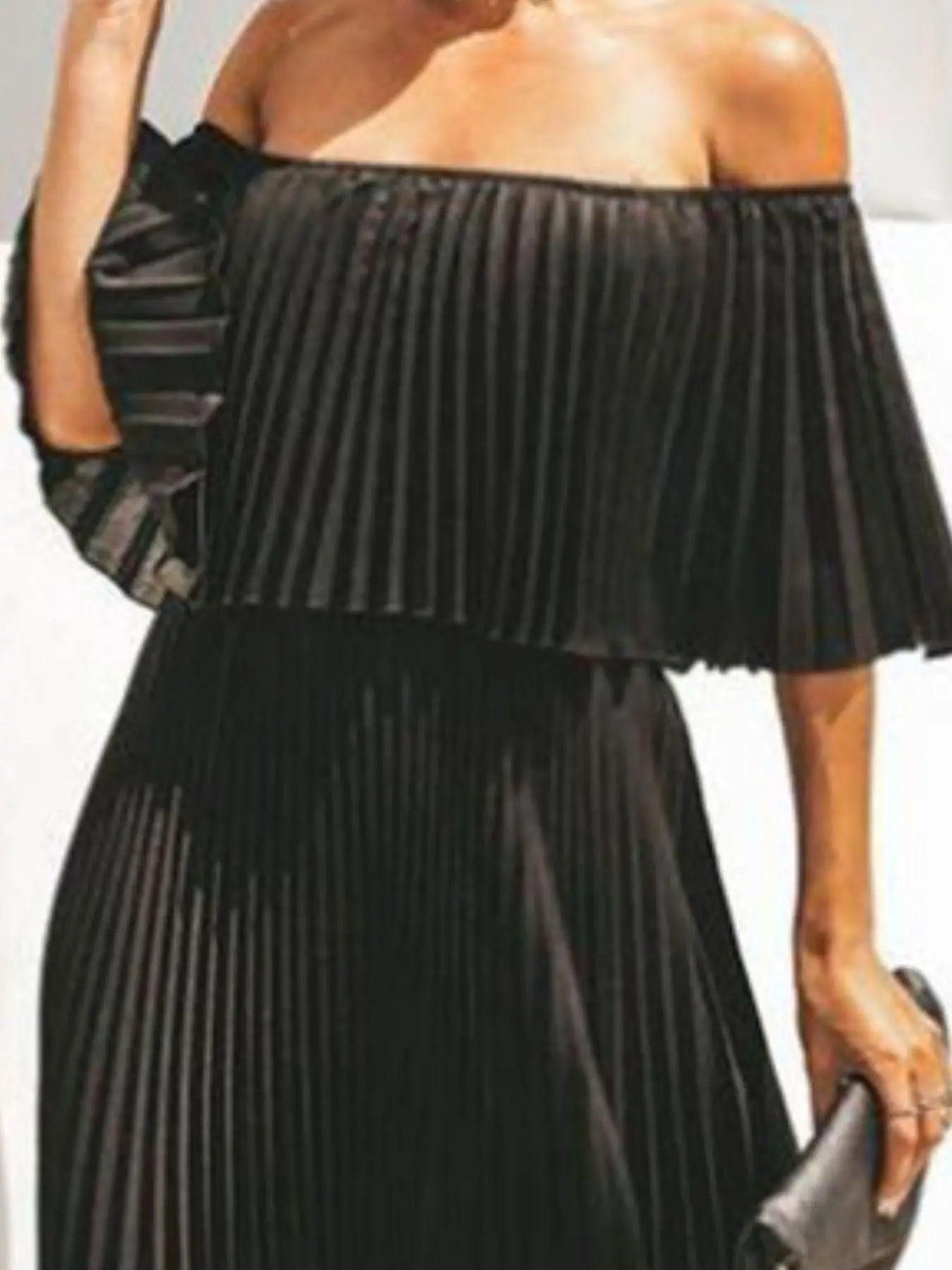 Full Size Off-Shoulder Pleated Maxi Dress Plus Size