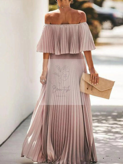 Full Size Off-Shoulder Pleated Maxi Dress Plus Size