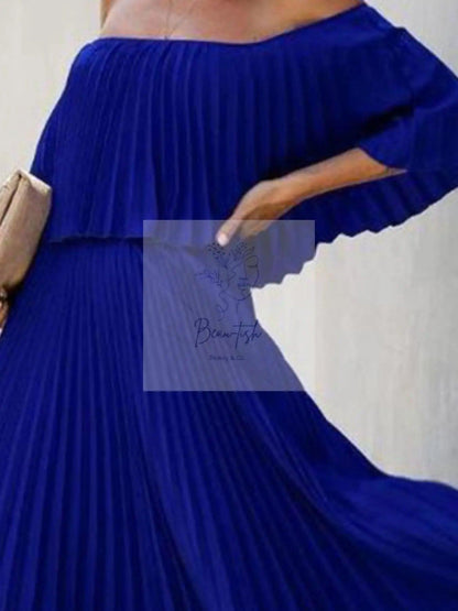 Full Size Off-Shoulder Pleated Maxi Dress Plus Size