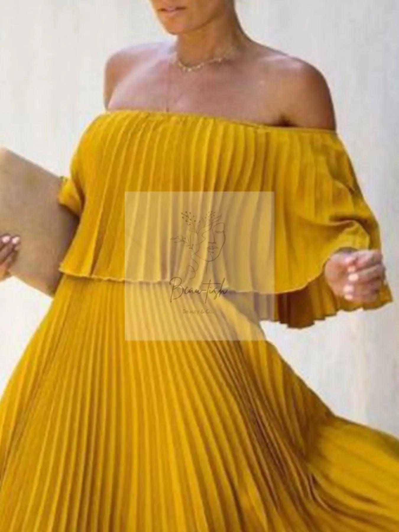 Full Size Off-Shoulder Pleated Maxi Dress Plus Size