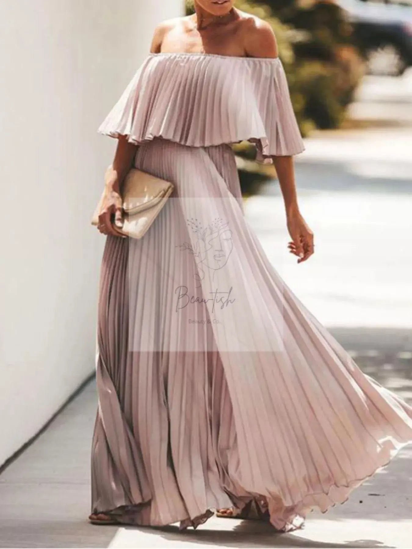 Full Size Off-Shoulder Pleated Maxi Dress Plus Size