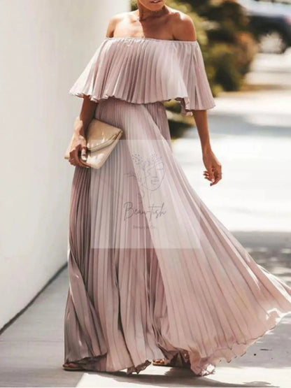 Full Size Off-Shoulder Pleated Maxi Dress Plus Size