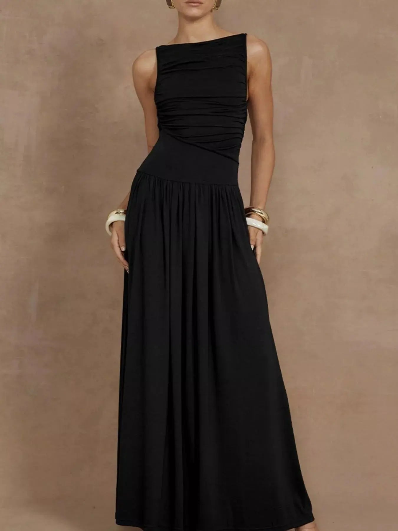 Full Size Ruched Sleeveless Maxi Dress Plus Size