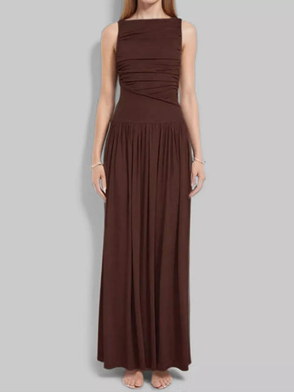 Full Size Ruched Sleeveless Maxi Dress Plus Size