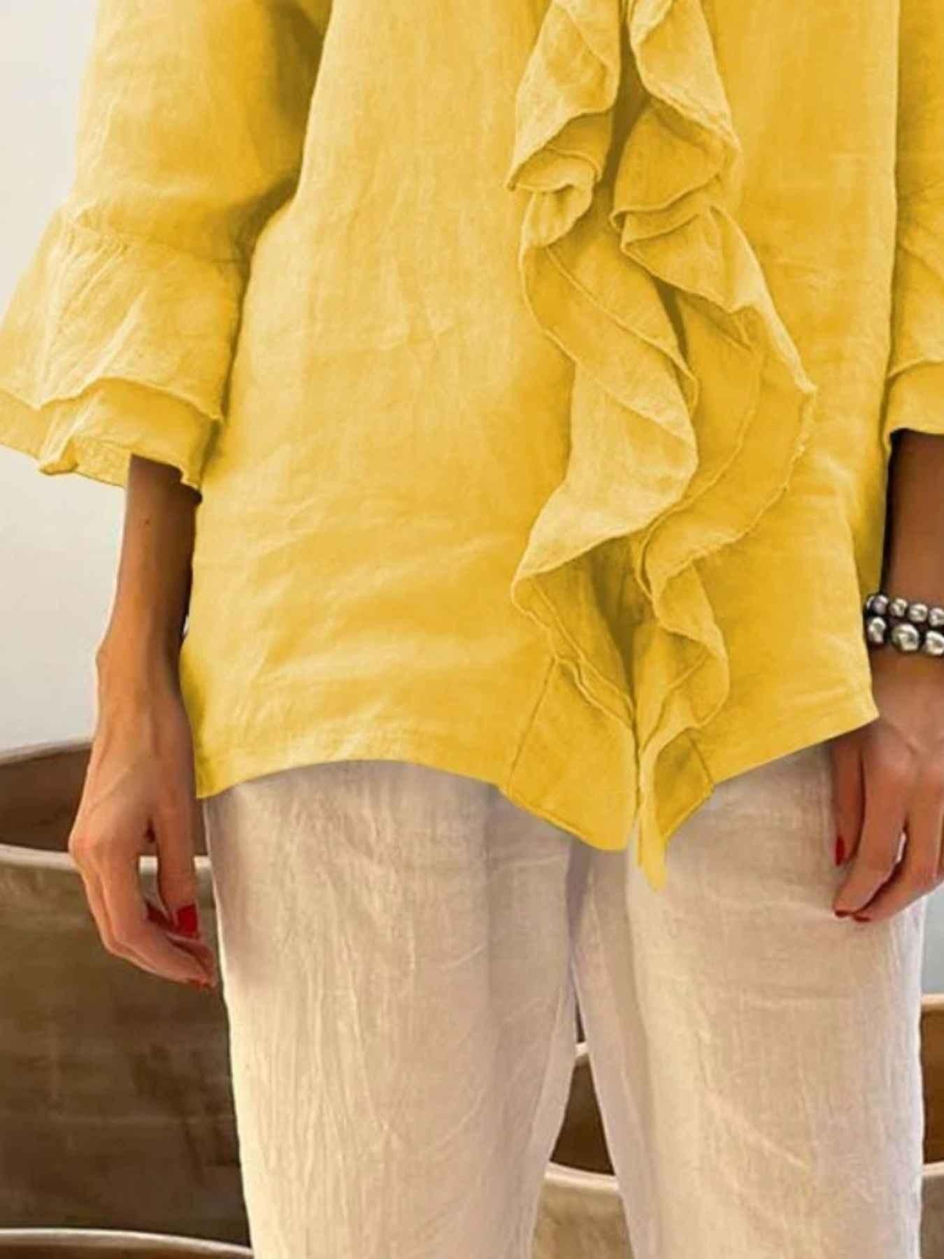 Full Size Ruffle Trim 3/4 Sleeve Blouse Plus Size
