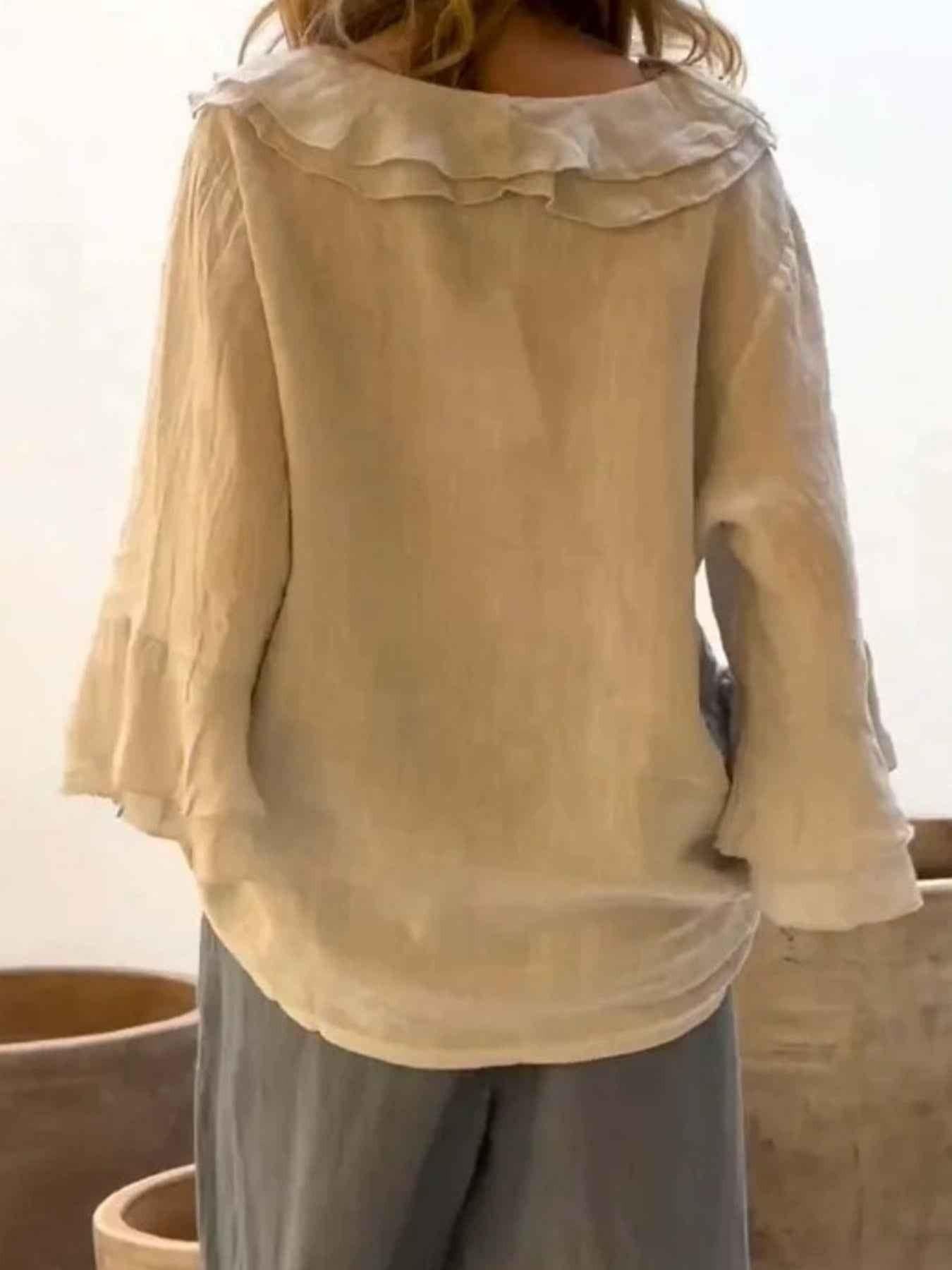 Full Size Ruffle Trim 3/4 Sleeve Blouse Plus Size