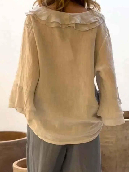 Full Size Ruffle Trim 3/4 Sleeve Blouse Plus Size