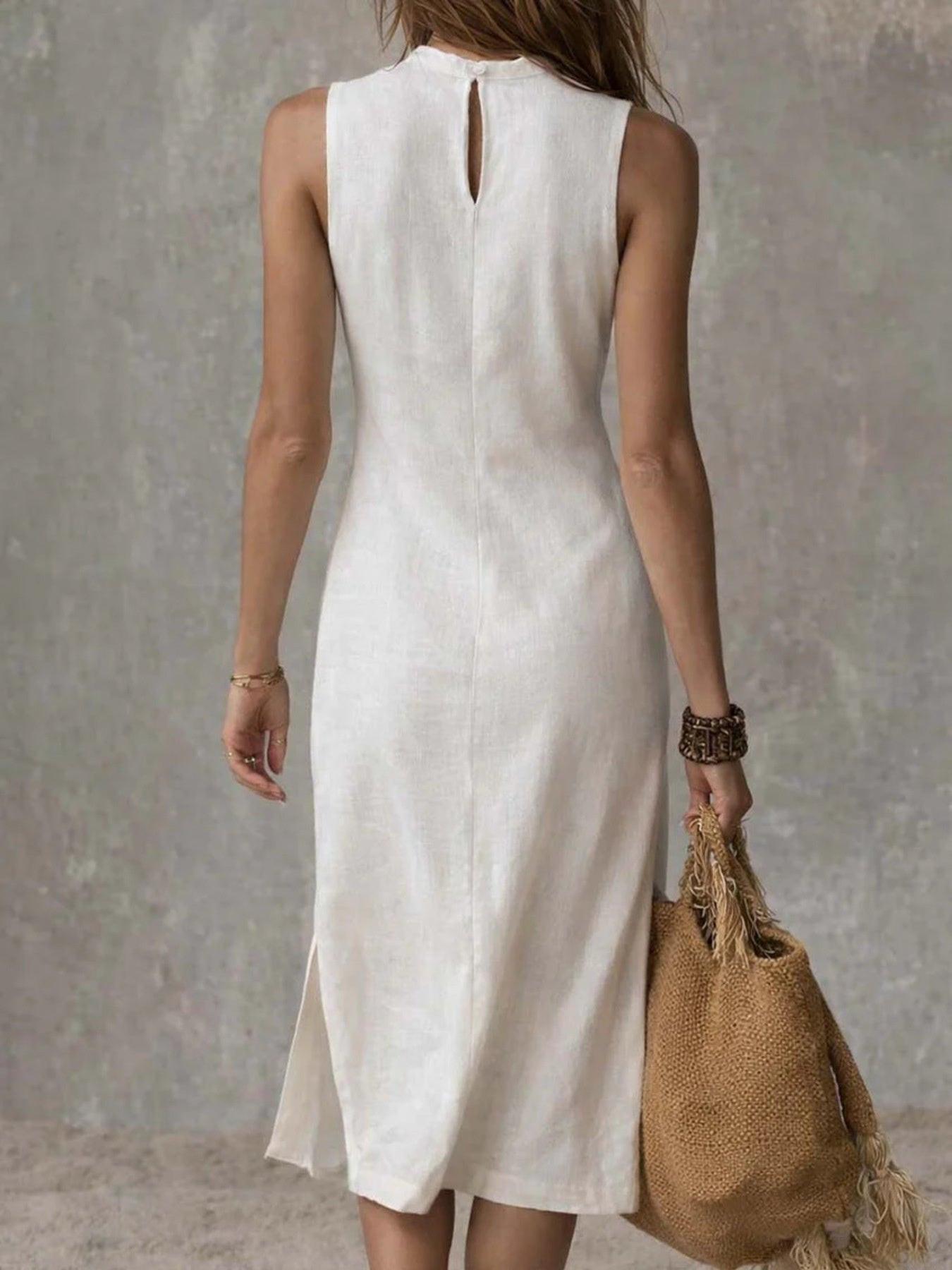 Full Size Sleeveless Mock Neck Slit Midi Dress Plus Size