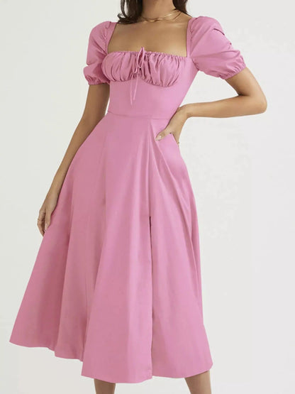 Full Size Slit Short Sleeve Midi Dress Plus Size
