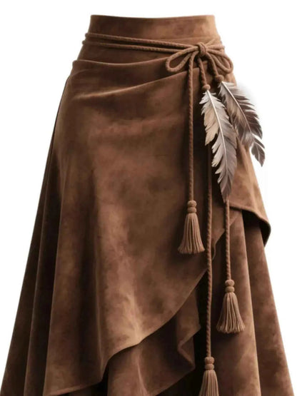 Full Size Tassel Suede Asymmetrical Skirt Plus Size