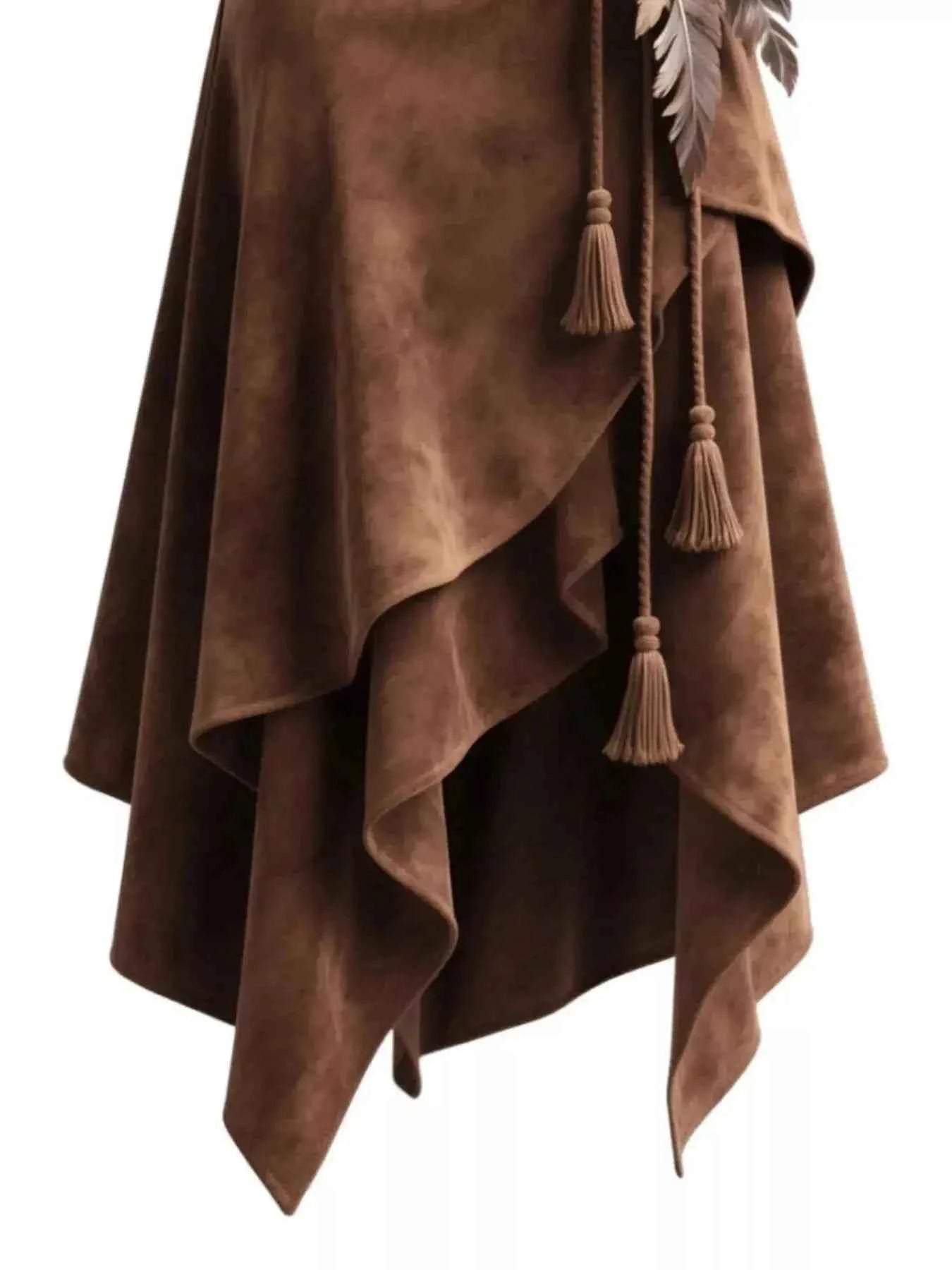 Full Size Tassel Suede Asymmetrical Skirt Plus Size