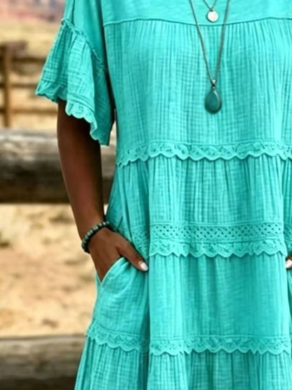 Full Size Tiered Ruffle Sleeve Midi Dress with Pockets Plus Size