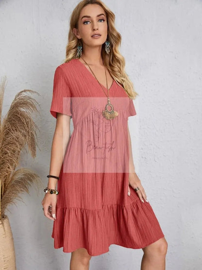 Full Size V-Neck Short Sleeve Dress