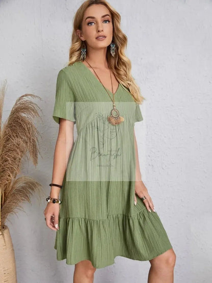 Full Size V-Neck Short Sleeve Dress