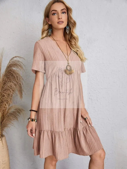 Full Size V-Neck Short Sleeve Dress