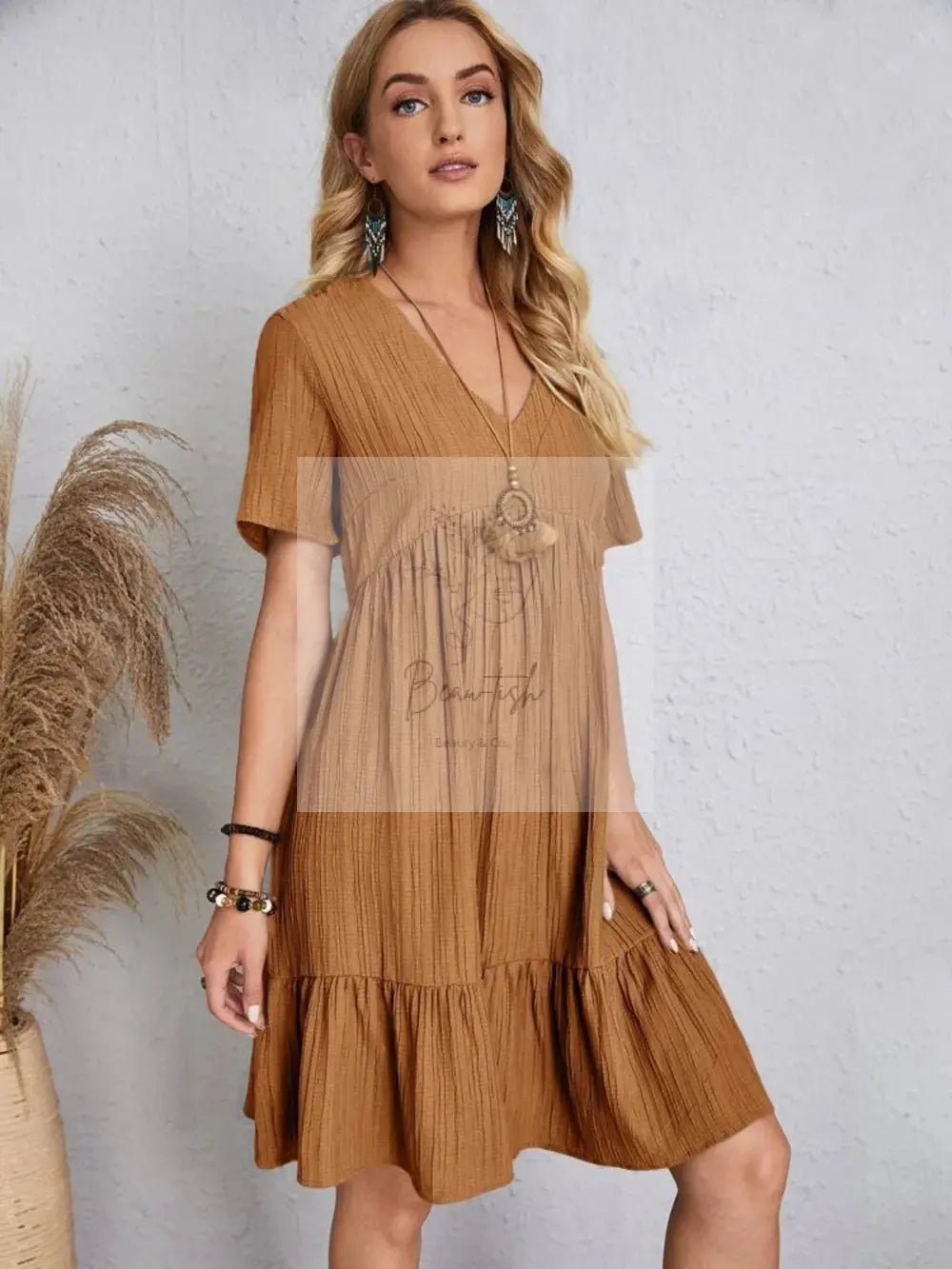 Full Size V-Neck Short Sleeve Dress