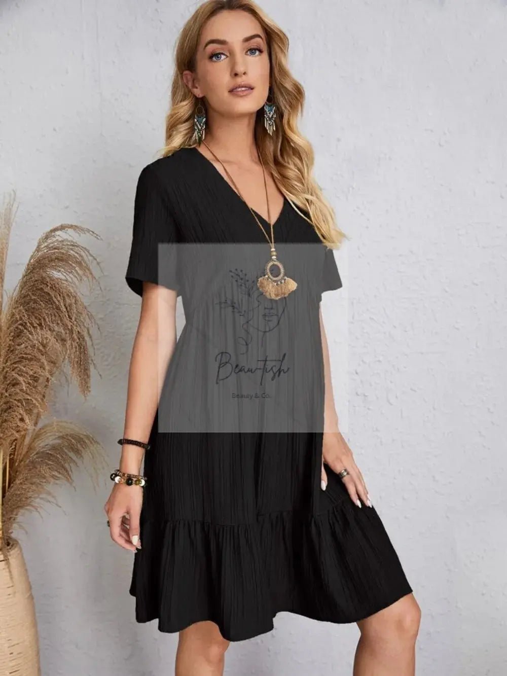 Full Size V-Neck Short Sleeve Dress