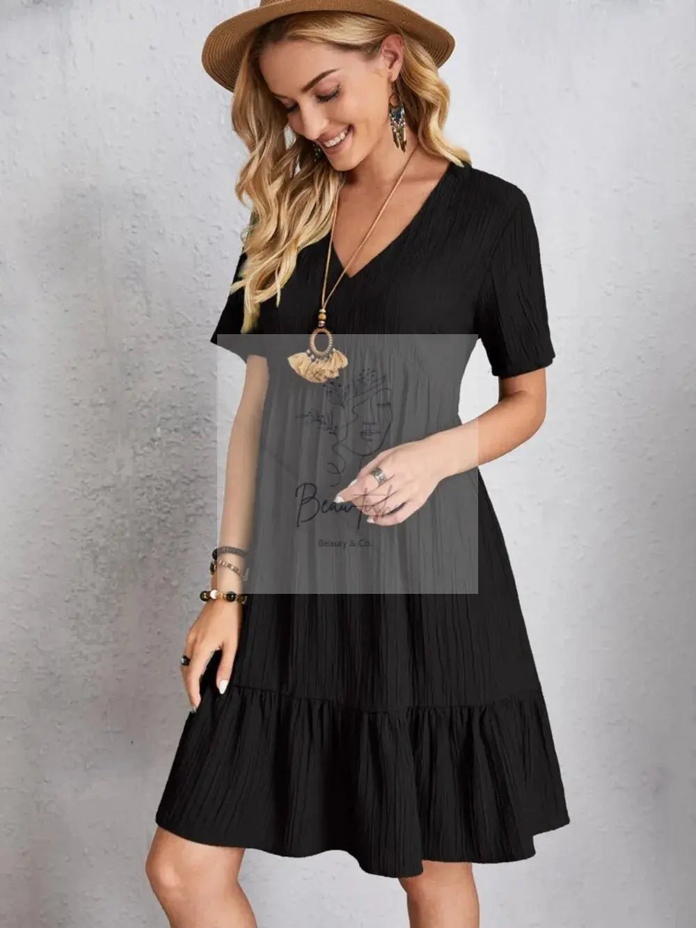 Full Size V-Neck Short Sleeve Dress