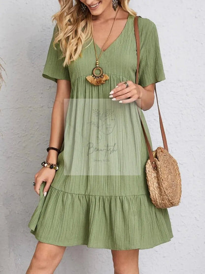 Full Size V-Neck Short Sleeve Dress