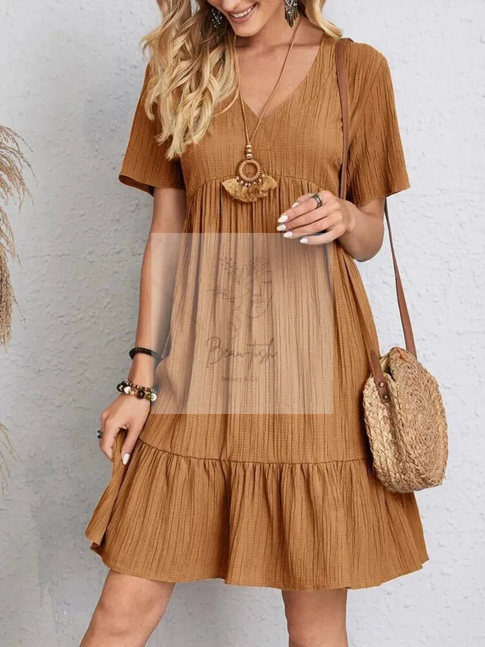 Full Size V-Neck Short Sleeve Dress
