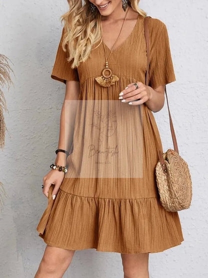 Full Size V-Neck Short Sleeve Dress