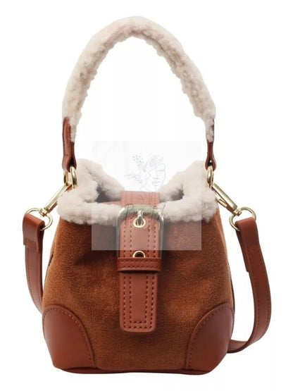Fuzzy Trim Bucket Crossbody Bag