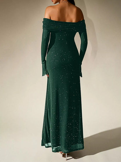Glitter Off-Shoulder Maxi Dress