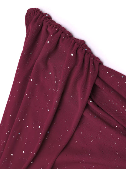 Glitter Off-Shoulder Maxi Dress