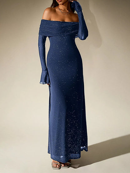 Glitter Off-Shoulder Maxi Dress